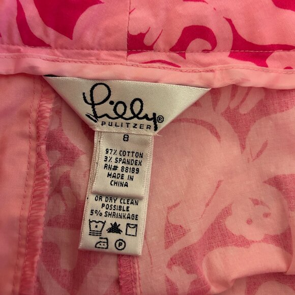 Vintage LILLY PULITZER Sz 8 Pink "7C's" Pattern Cropped Pants White Label - Picture 8 of 8